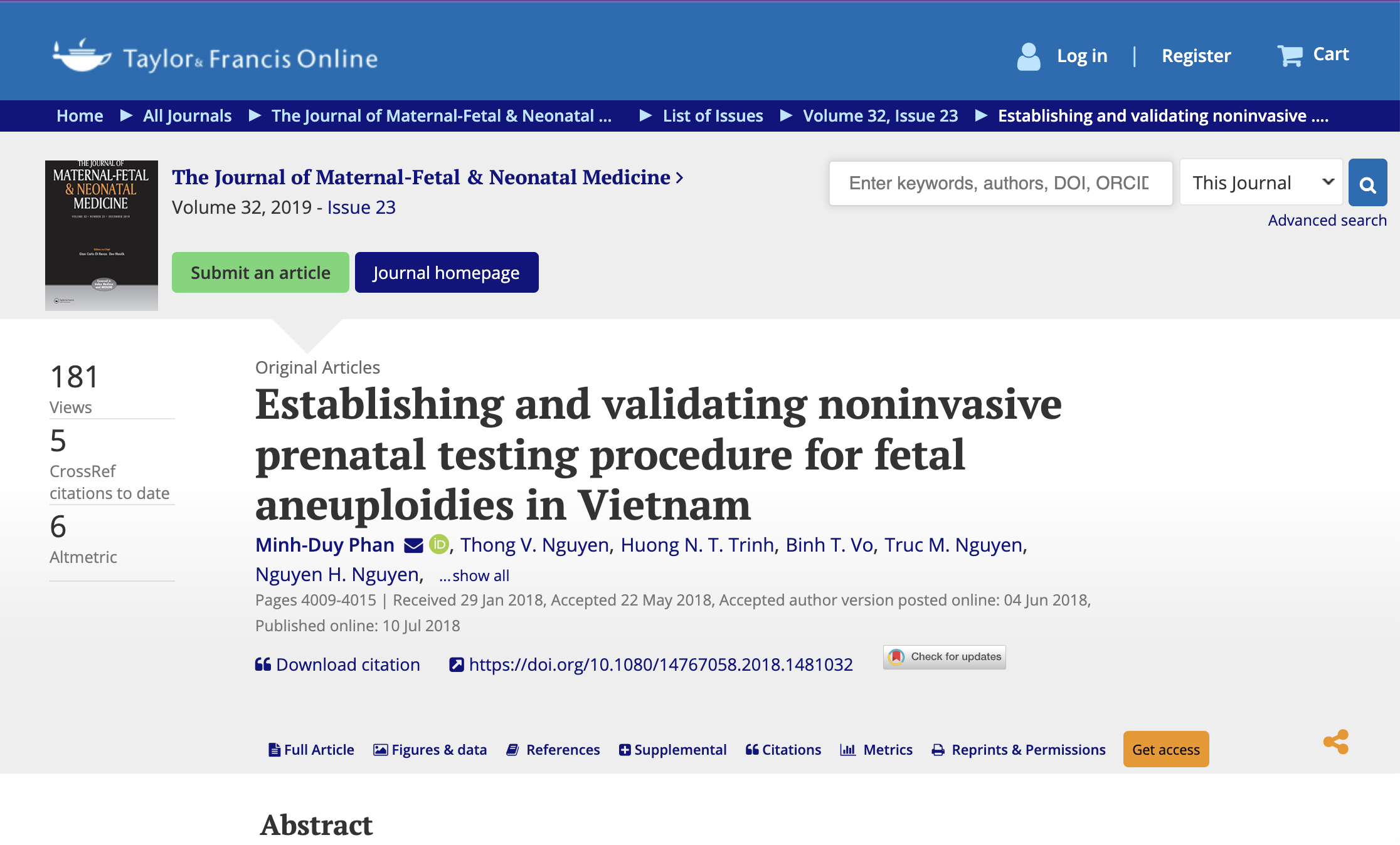 Establishing and validating noninvasive prenatal testing procedure for fetal aneuploidies in Vietnam