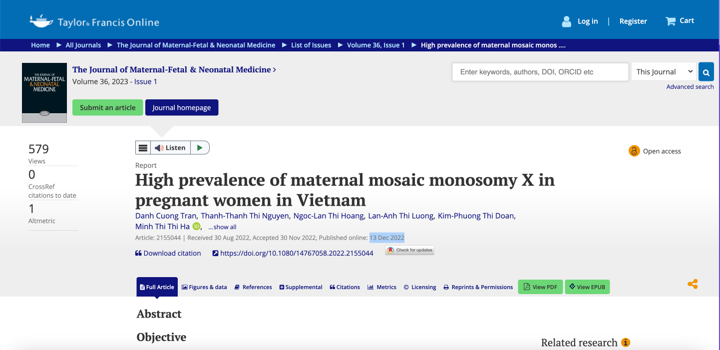 Untuk menunjukkan prevalensi monosomi X mosaik maternal (MMXO) dalam kohort wanita hamil di Vietnam