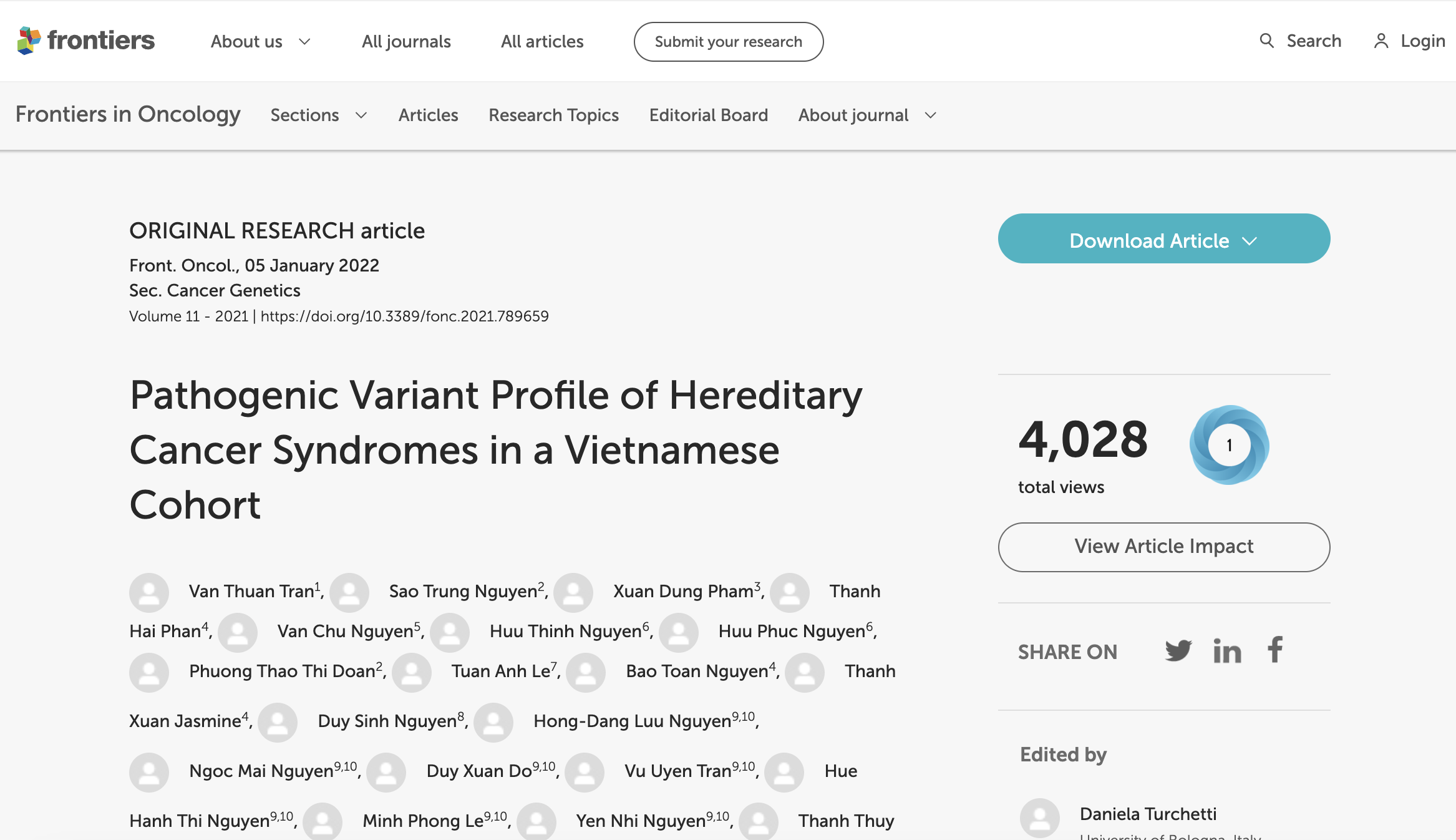 Pathogenic Variant Profile of Hereditary Cancer Syndromes in a Vietnamese Cohort