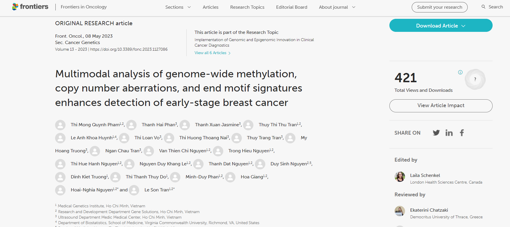 Multimodal analysis of genome-wide methylation, copy number aberrations, and end motif signatures enhances detection of early-stage breast cancer